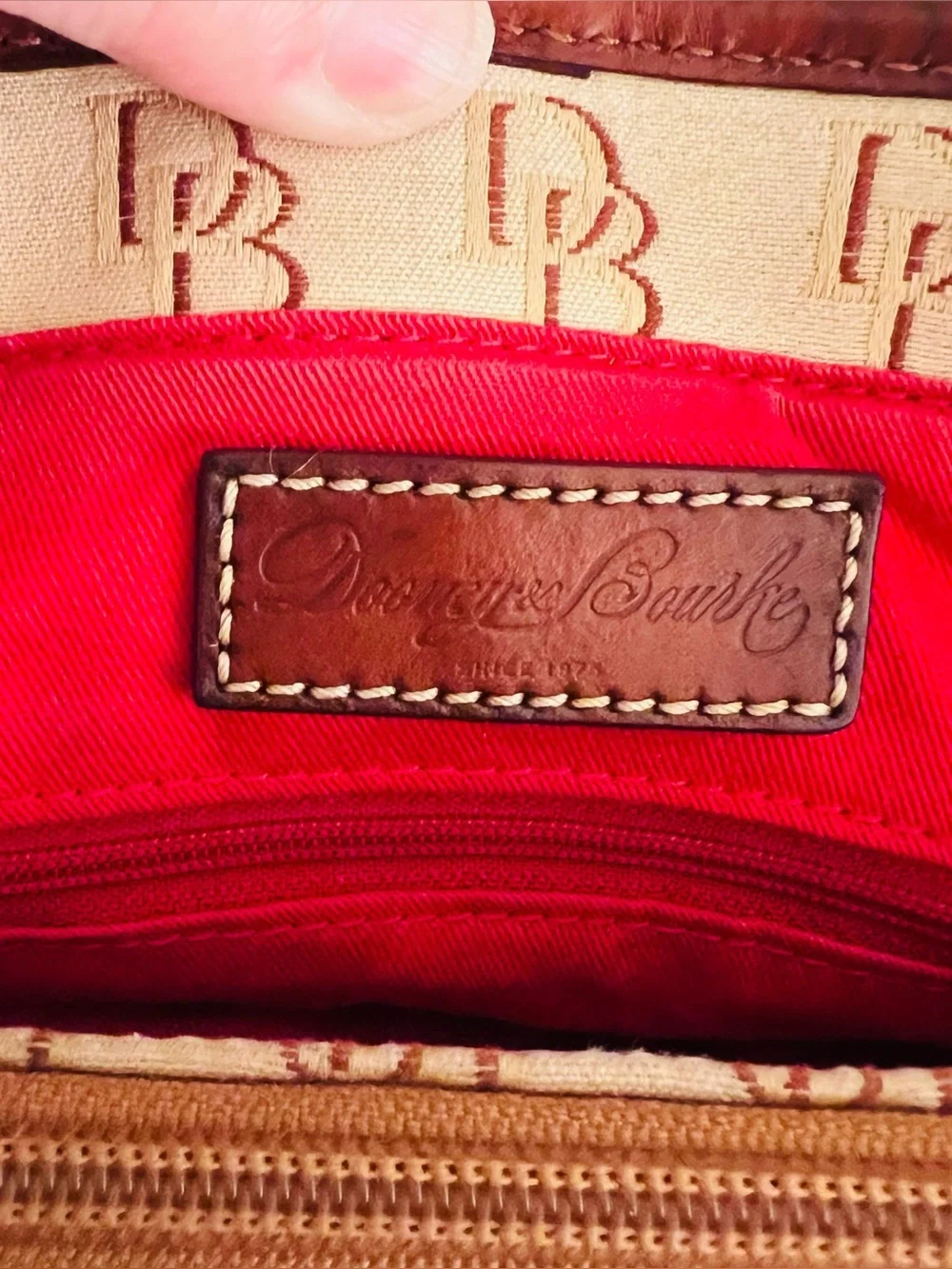 Dooney & Bourke Monogram Satchel Top Handle Turn Lock Zip Red Lining Refurbished